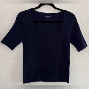 Skies Are Blue Dark Blue Square Neck Ribbed Short Sleeve Knit Tee Size M